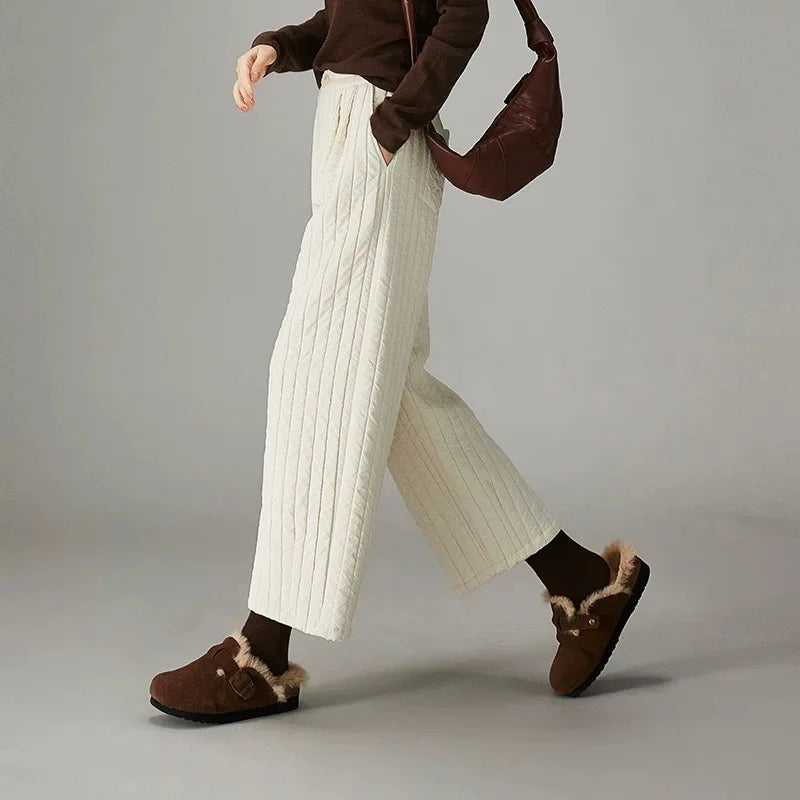 Muse & Valeur | Cotton Wide-Leg Pants for Women in Beige