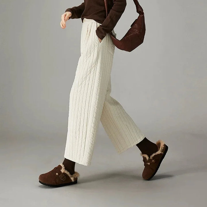 Muse & Valeur | Cotton Wide-Leg Pants for Women in Beige