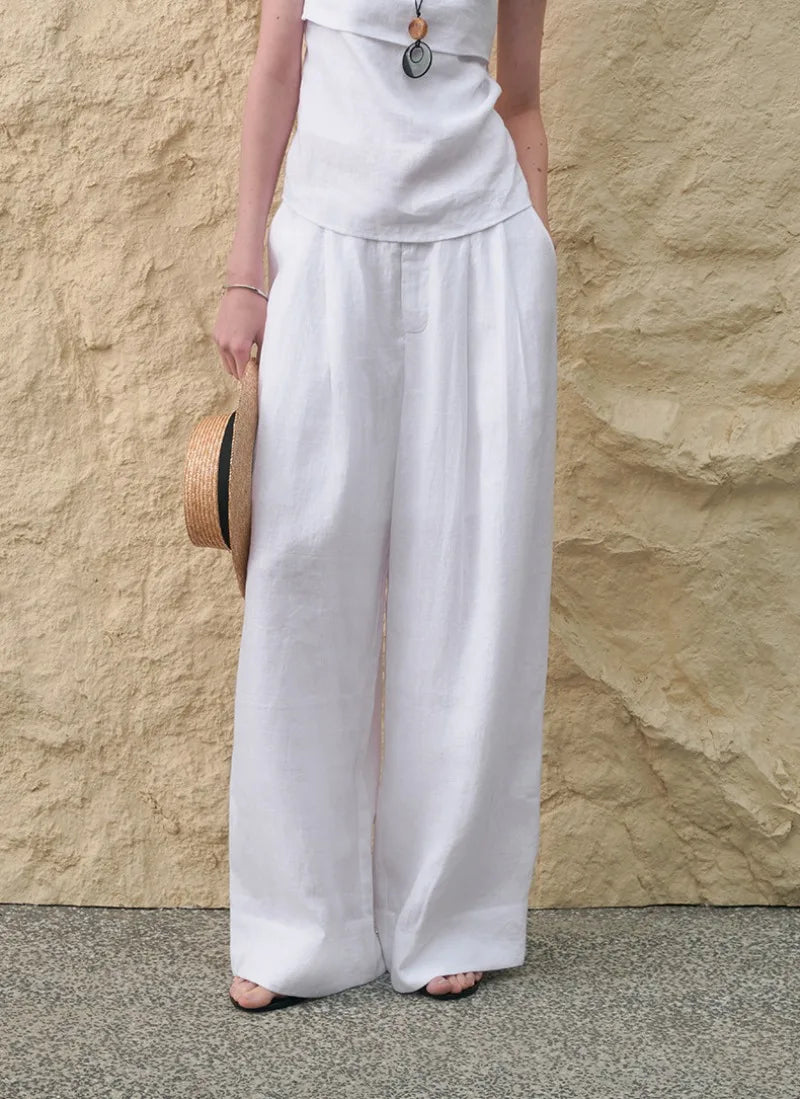 Muse & Valeur | Pleated Wide Leg Linen Pant