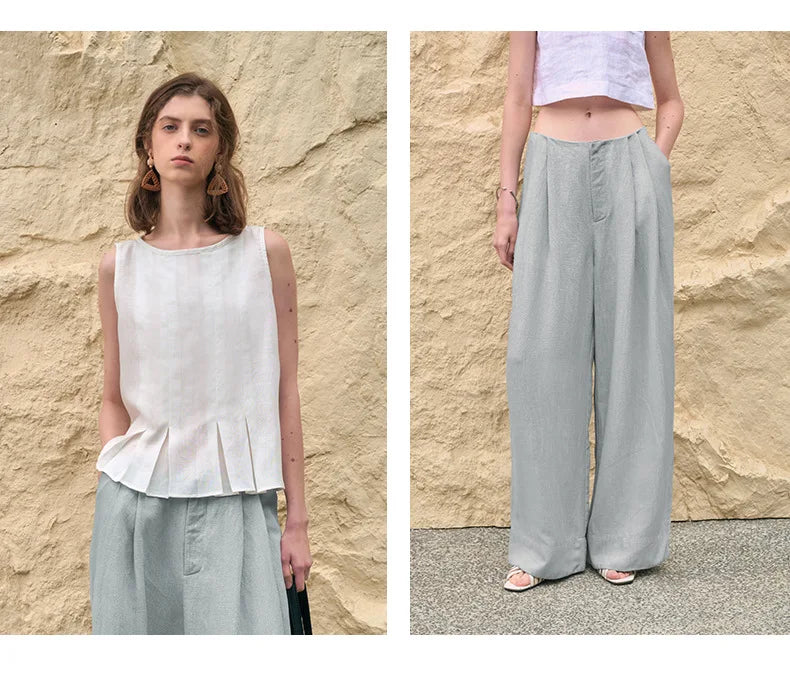 Muse & Valeur | Pleated Wide Leg Linen Pant