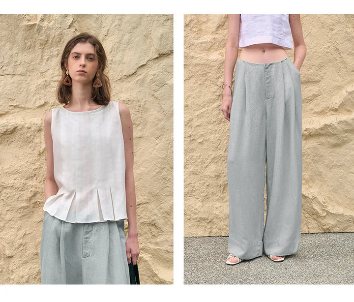 Muse & Valeur | Pleated Wide Leg Linen Pant
