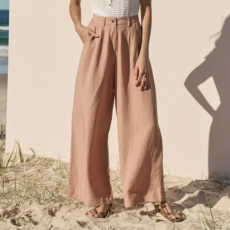 Muse & Valeur | Linen Trousers for Women, Summer Fit, Natural Color