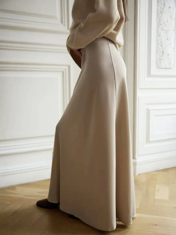 Muse & Valeur | Satin Fishtail Maxi Skirt for Women in Black