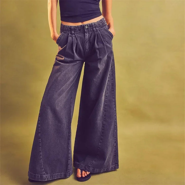 Muse & Valeur | Pleated Wide-Leg Jeans for Women in Denim Blue