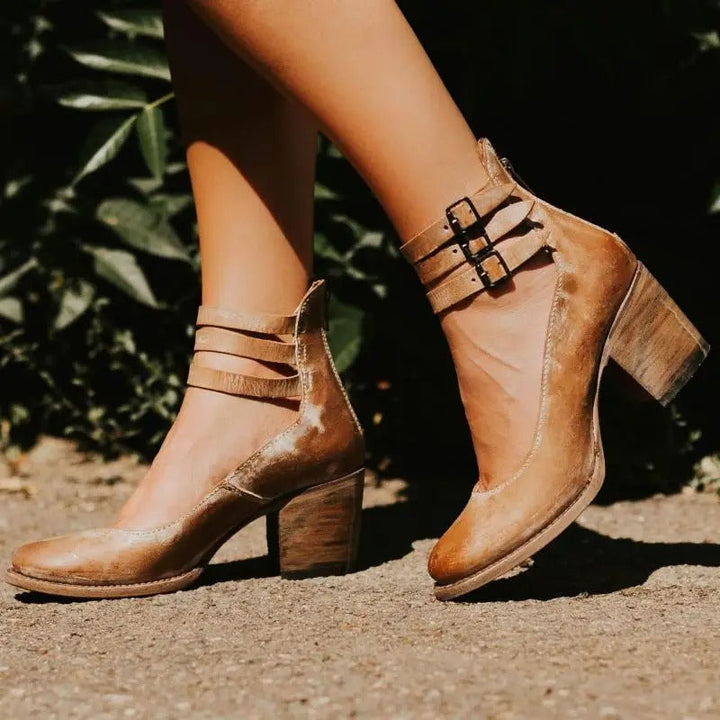 Muse & Valeur | Vintage Summer Heels for Women, Ankle Strap, Closed Toe