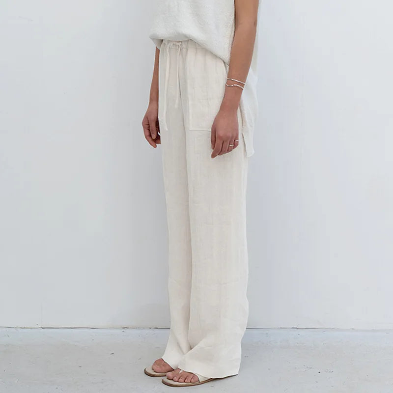 Muse & Valeur | Linen Straight Pants for Women with Drawstring