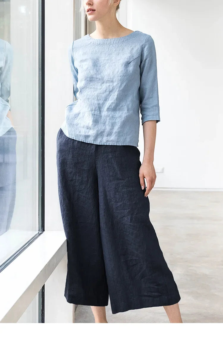 Muse & Valeur | Wide Leg Linen Pant for Women in Natural Color