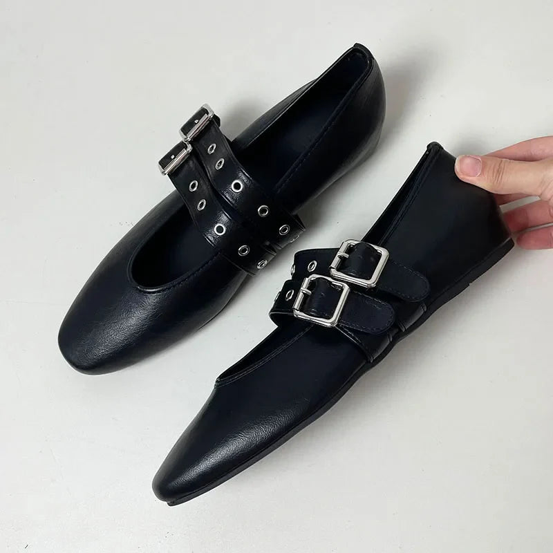 Muse & Valeur | Mary Jane Flats for Women in Black Leather