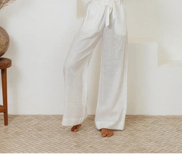 Muse & Valeur | Linen Wide Leg Pant for Women in Ruffle Style