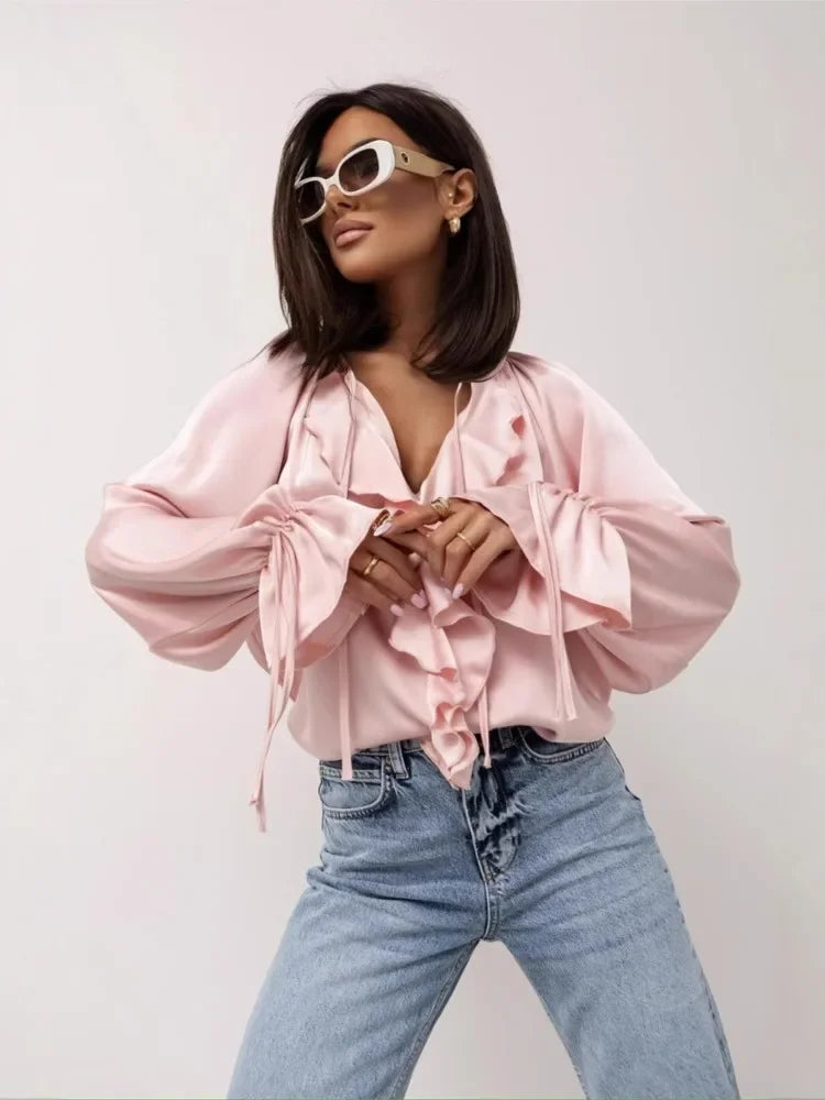 Muse and Valeur | Satin Ruffle Blouse