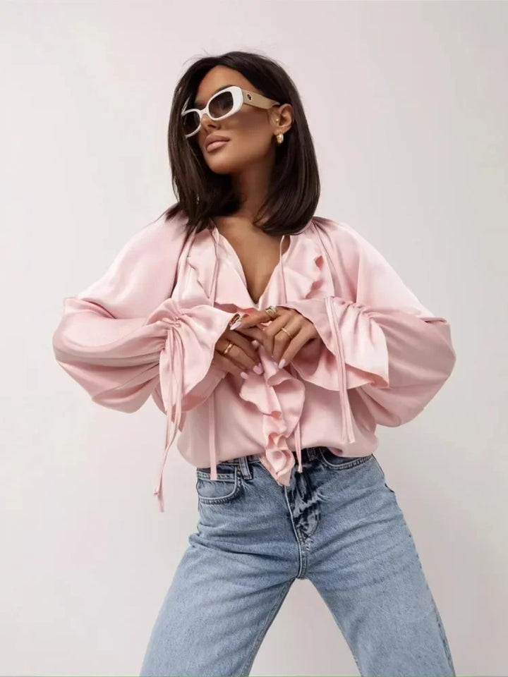 Muse and Valeur | Satin Ruffle Blouse