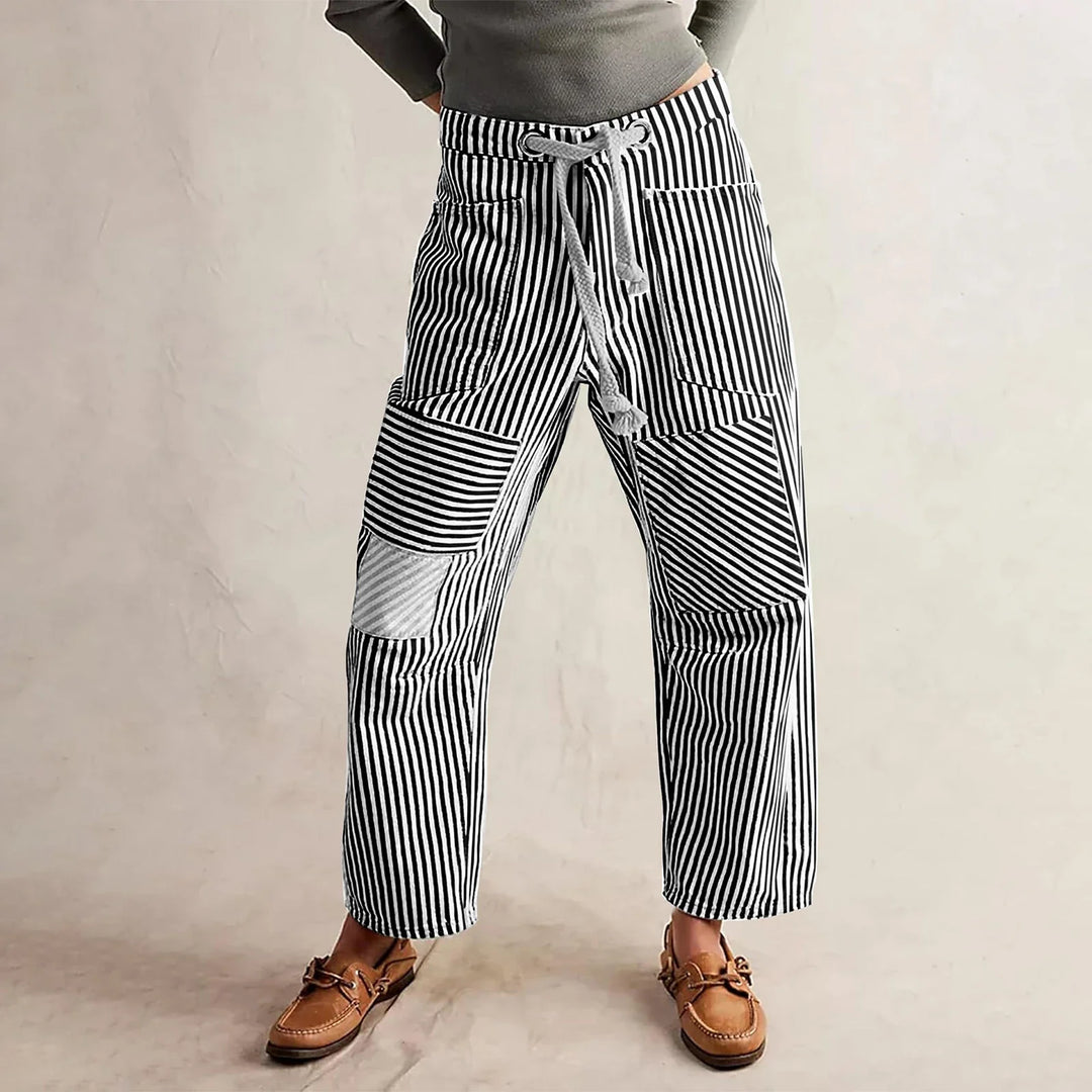 Muse & Valeur | Stripe Pant for Women in Lightweight Fabric, Relaxed Fit, Navy