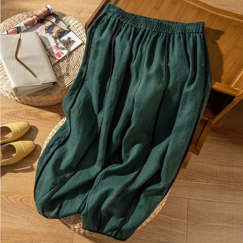 Muse & Valeur | Green Stripe Linen Wide Leg Pant