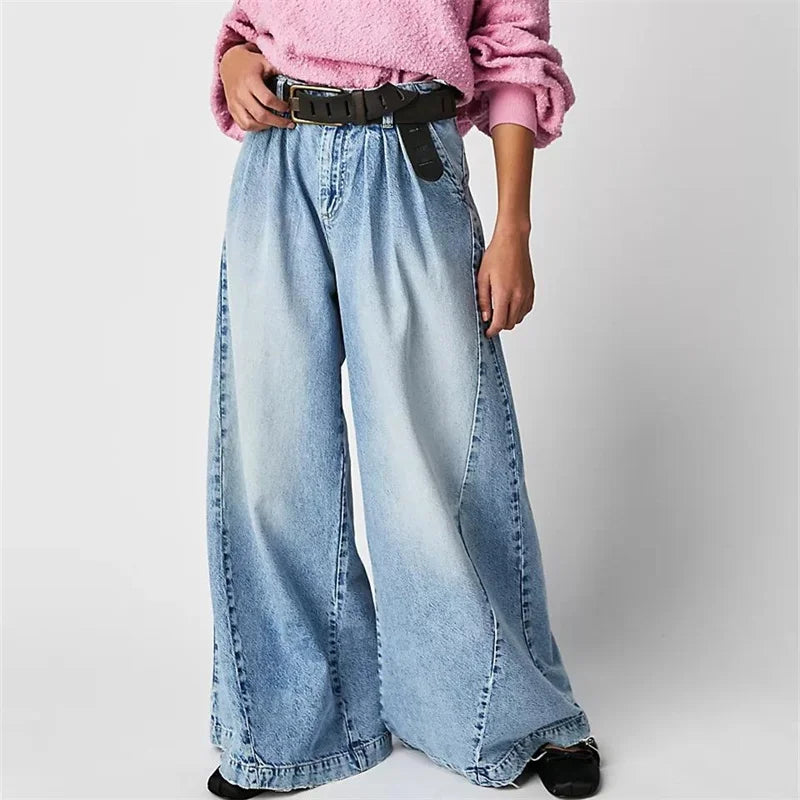 Muse & Valeur | Pleated Wide-Leg Jeans for Women in Denim Blue
