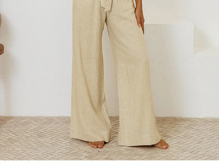 Muse & Valeur | Linen Wide Leg Pant for Women in Ruffle Style