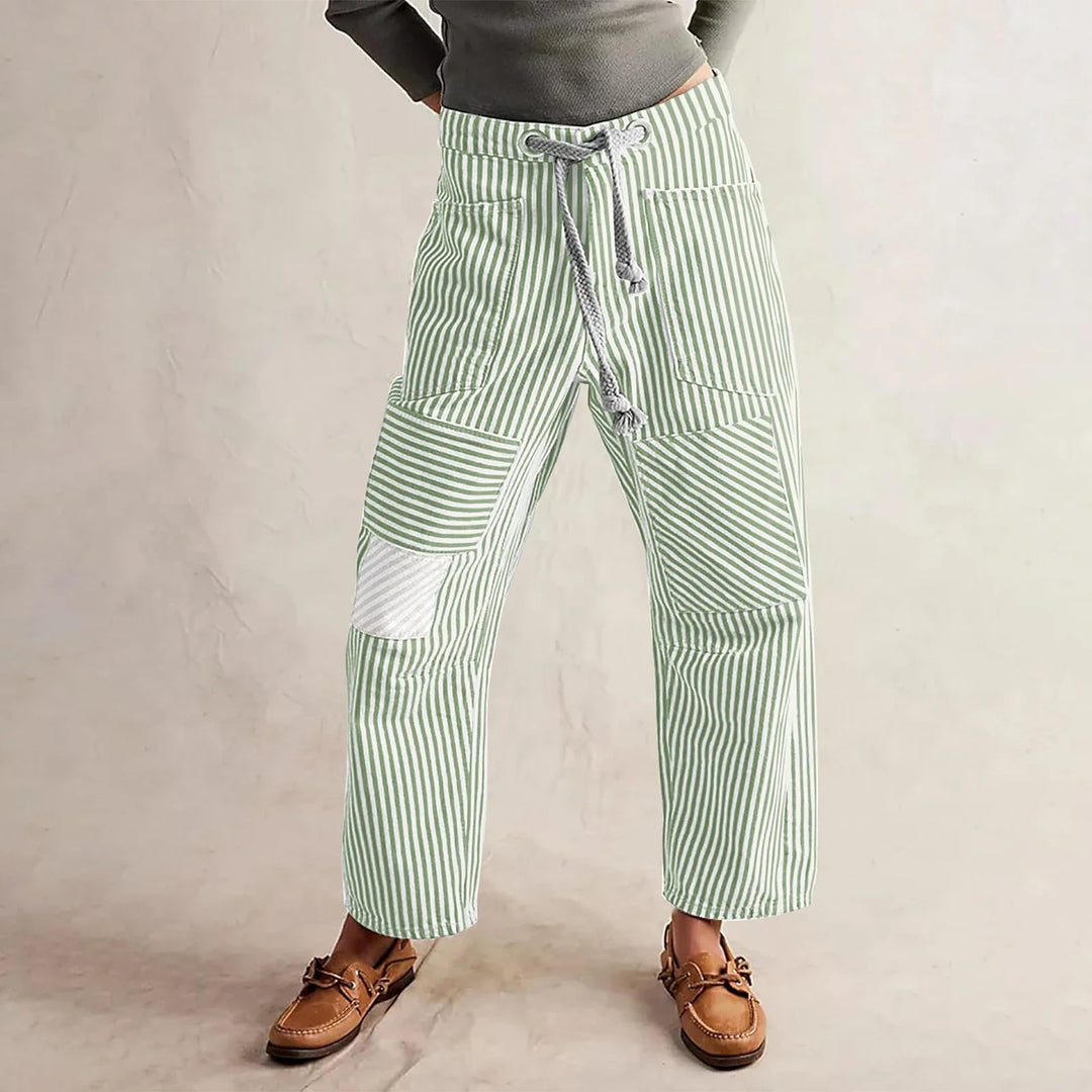 Muse & Valeur | Stripe Pant for Women in Lightweight Fabric, Relaxed Fit, Navy