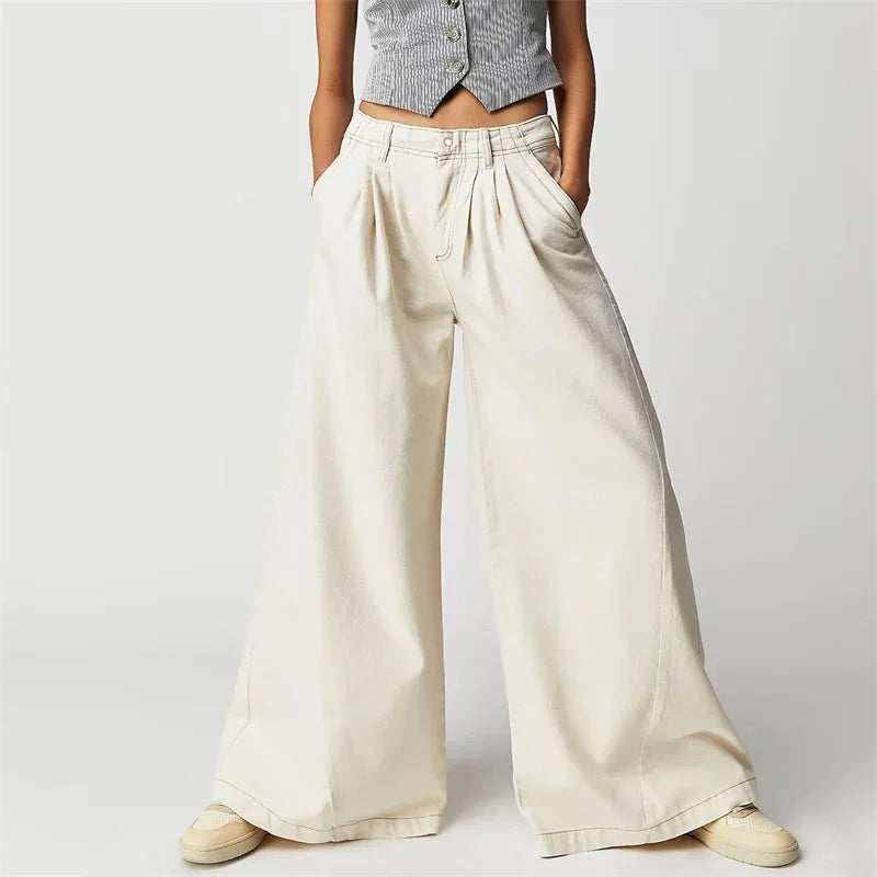 Muse & Valeur | Pleated Wide-Leg Jeans for Women in Denim Blue