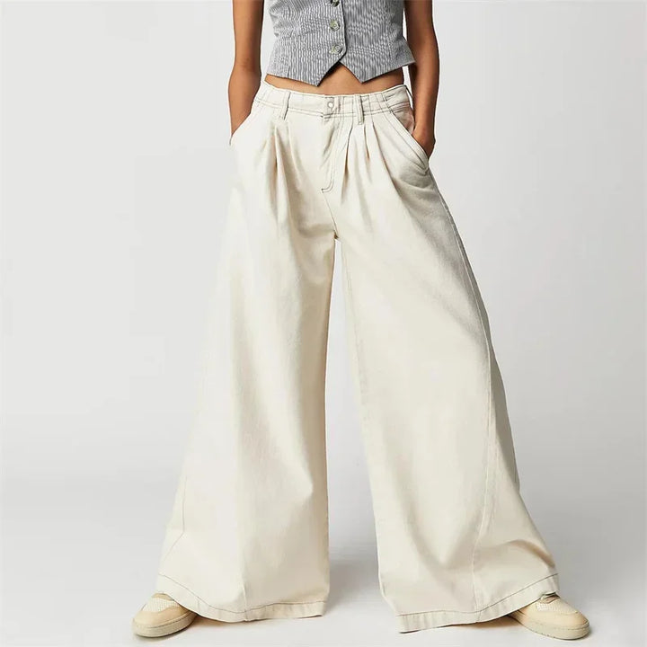 Muse & Valeur | Pleated Wide-Leg Jeans for Women in Denim Blue