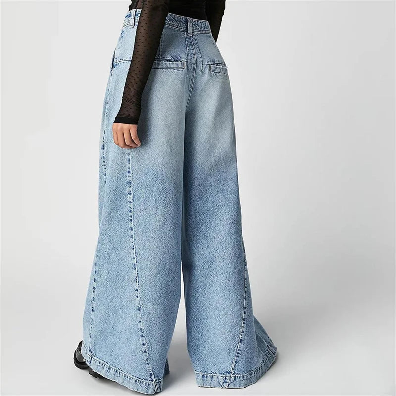 Muse & Valeur | Pleated Wide-Leg Jeans for Women in Denim Blue
