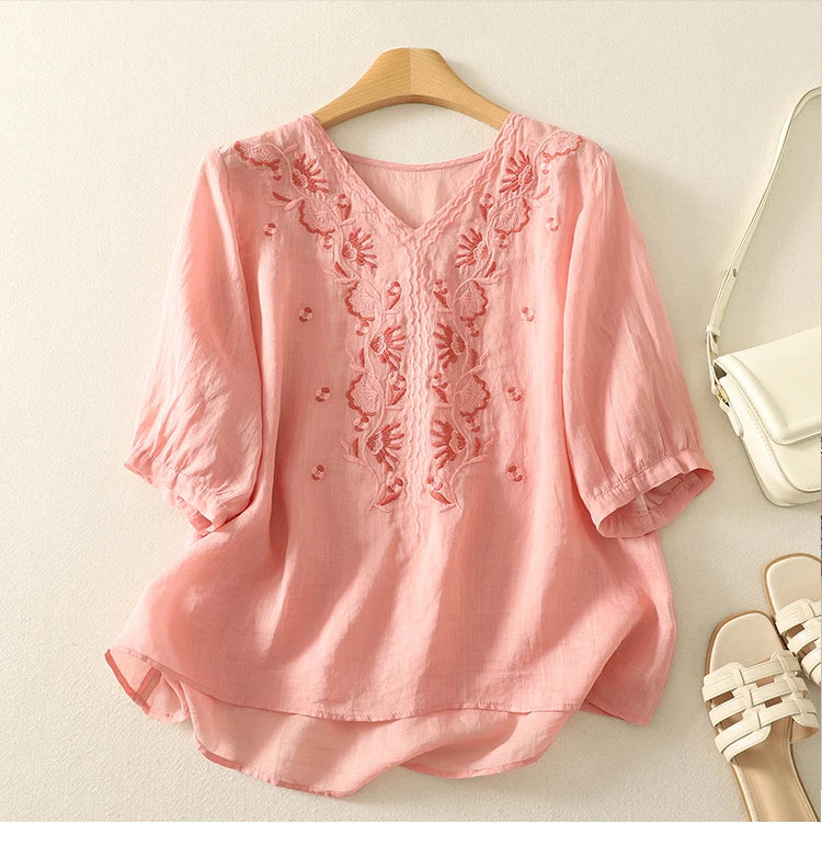 Muse and Valeur | V-Neck Cotton Blouse