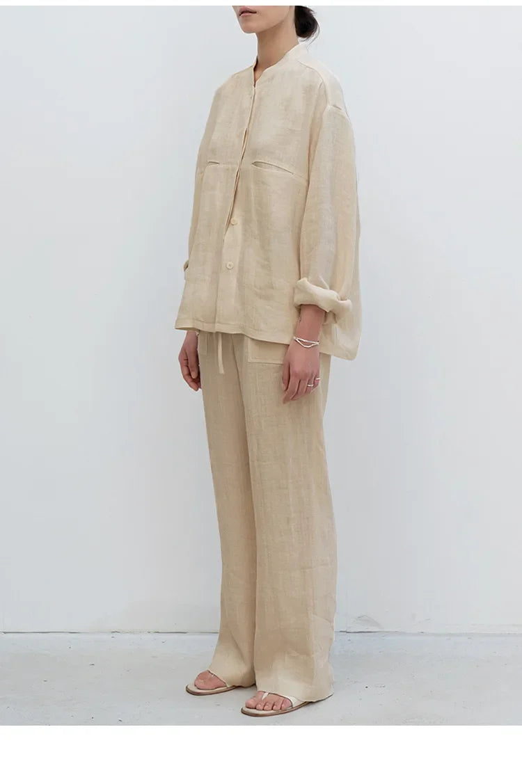 Muse & Valeur | Linen Straight Pants for Women with Drawstring