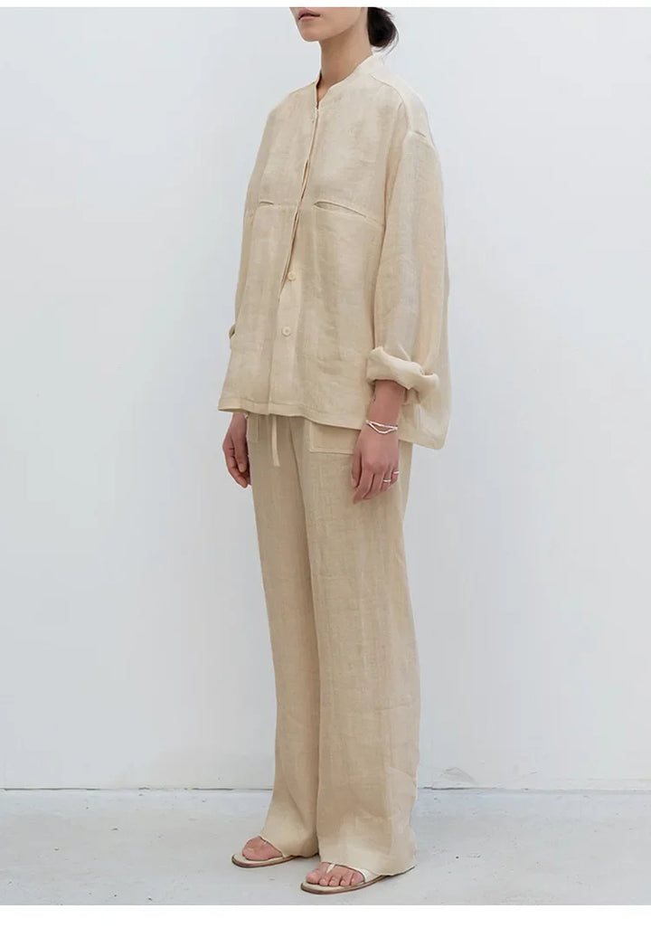 Muse & Valeur | Linen Straight Pants for Women with Drawstring