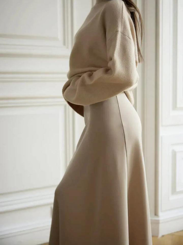 Muse & Valeur | Satin Fishtail Maxi Skirt for Women in Black