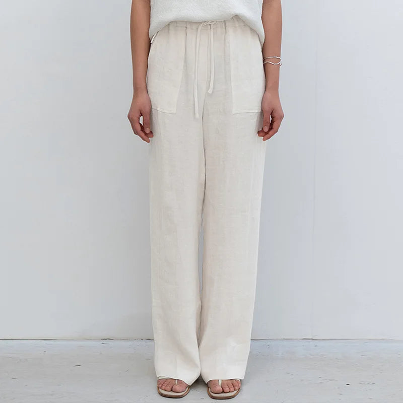 Muse & Valeur | Linen Straight Pants for Women with Drawstring