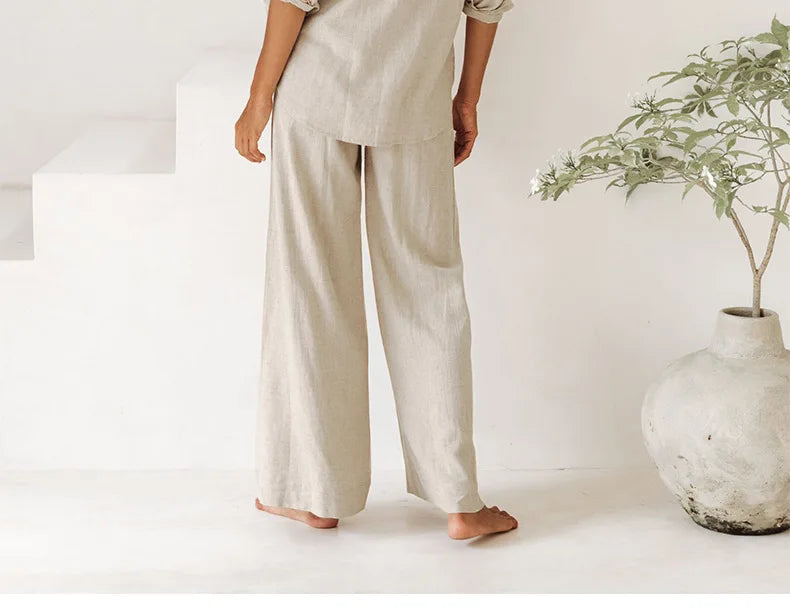 Muse & Valeur | Linen Wide Leg Pant for Women in Ruffle Style