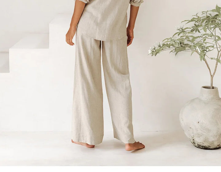 Muse & Valeur | Linen Wide Leg Pant for Women in Ruffle Style