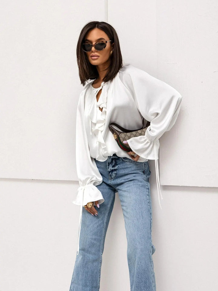 Muse and Valeur | Satin Ruffle Blouse