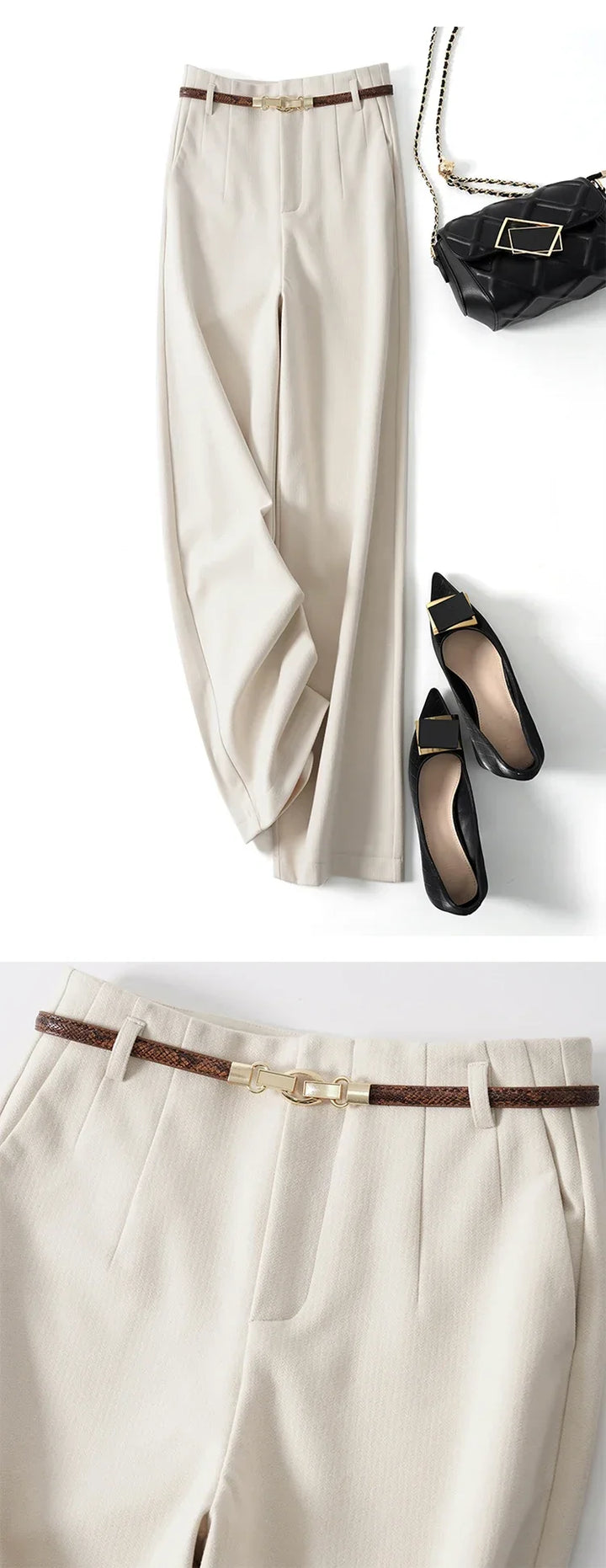 Muse & Valeur | Wide Leg Wool Trousers for Women in Black