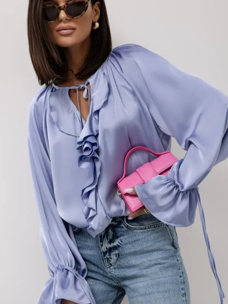 Muse and Valeur | Satin Ruffle Blouse