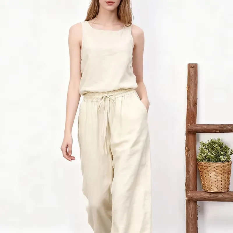 Muse & Valeur | Linen Lounge Pant for Women in Relaxed Fit, Natural Color