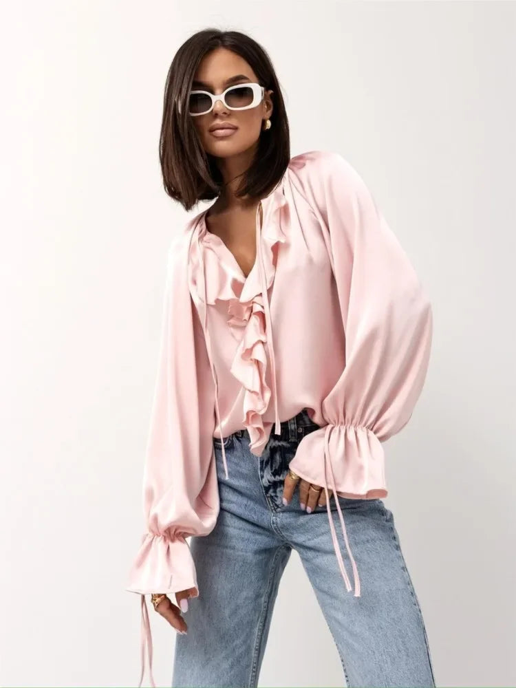 Muse and Valeur | Satin Ruffle Blouse