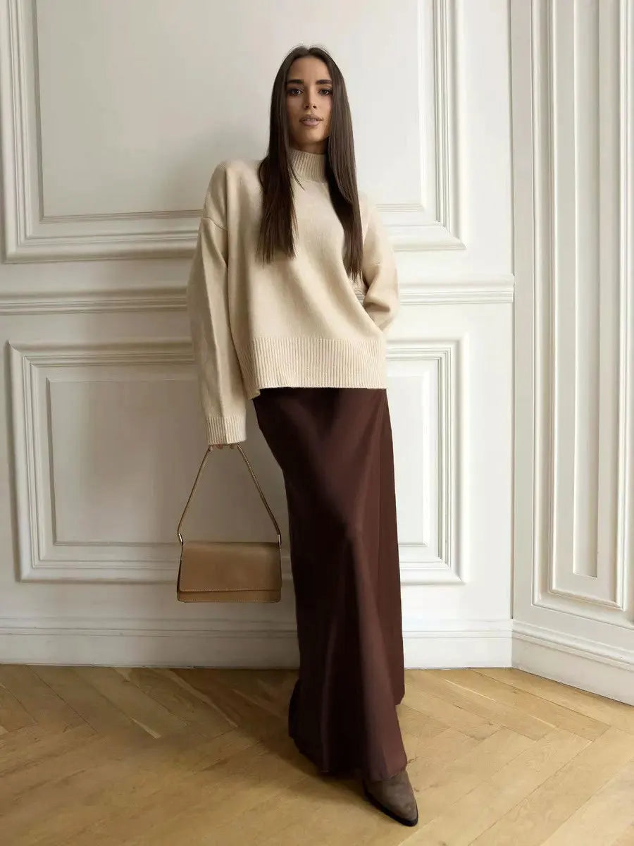 Muse & Valeur | Satin Fishtail Maxi Skirt for Women in Black