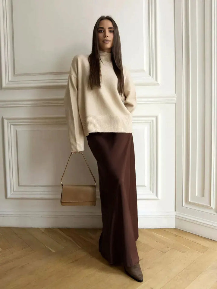 Muse & Valeur | Satin Fishtail Maxi Skirt for Women in Black