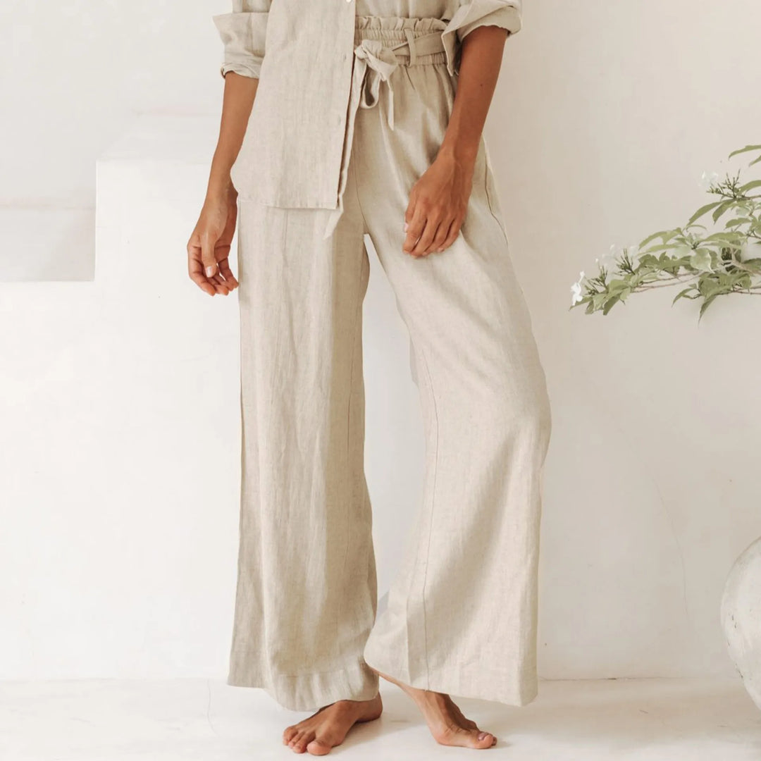 Muse & Valeur | Linen Wide Leg Pant for Women in Ruffle Style