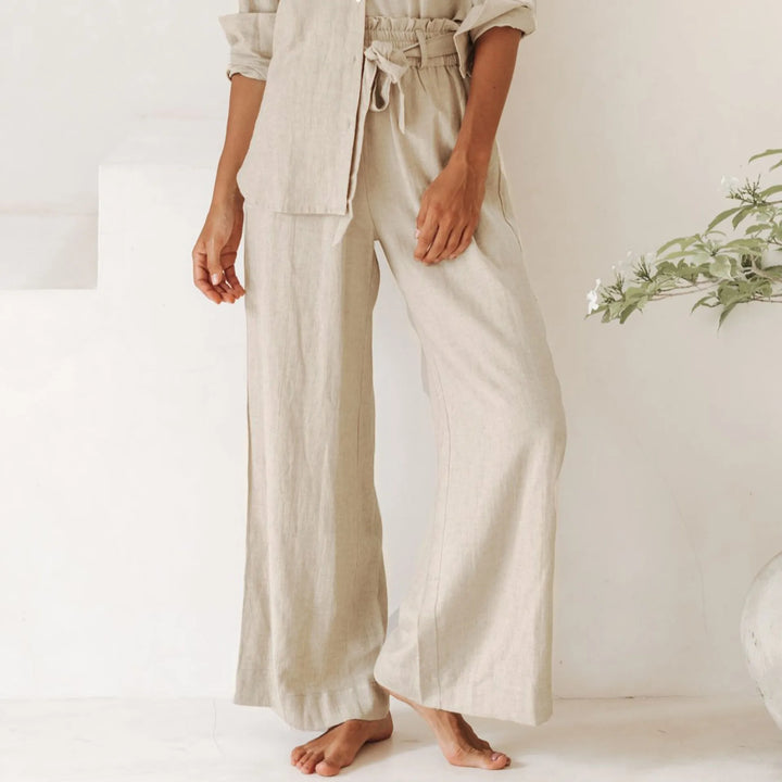Muse & Valeur | Linen Wide Leg Pant for Women in Ruffle Style