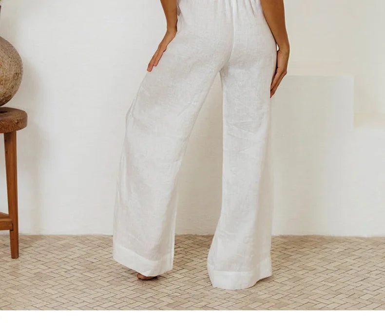 Muse & Valeur | Linen Wide Leg Pant for Women in Ruffle Style
