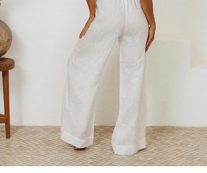 Muse & Valeur | Linen Wide Leg Pant for Women in Ruffle Style