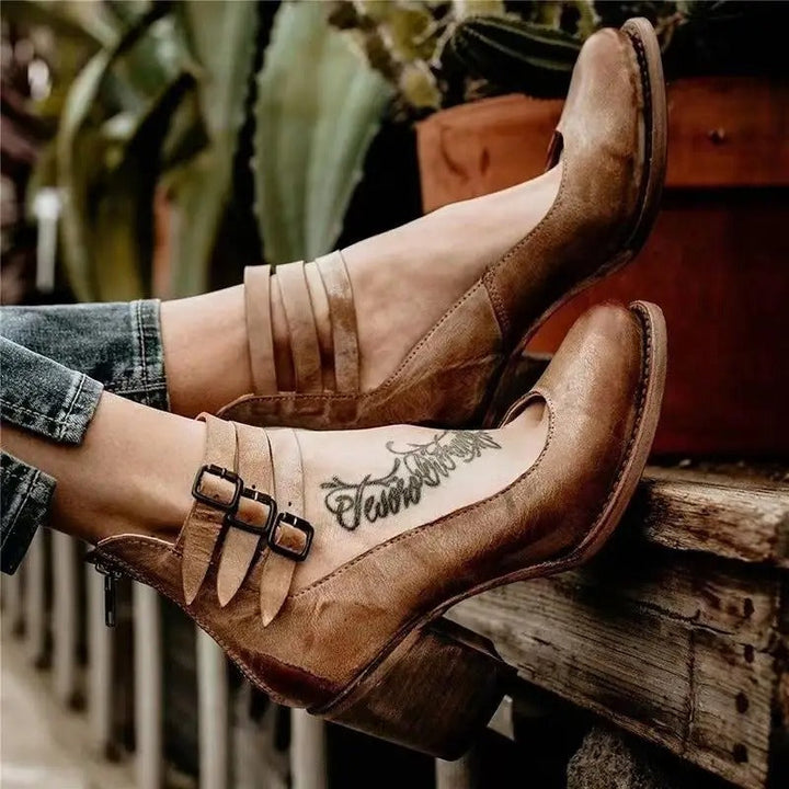 Muse & Valeur | Vintage Summer Heels for Women, Ankle Strap, Closed Toe