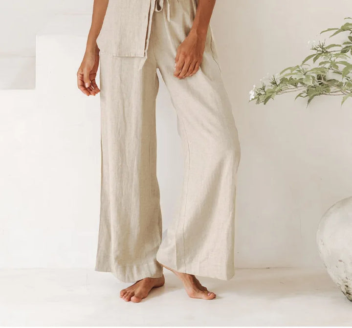 Muse & Valeur | Linen Wide Leg Pant for Women in Ruffle Style