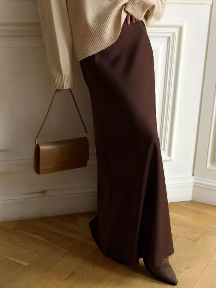 Muse & Valeur | Satin Fishtail Maxi Skirt for Women in Black