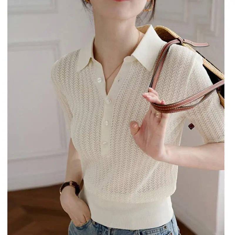 Muse and Valeur | Ribbed Knit Polo Blouse