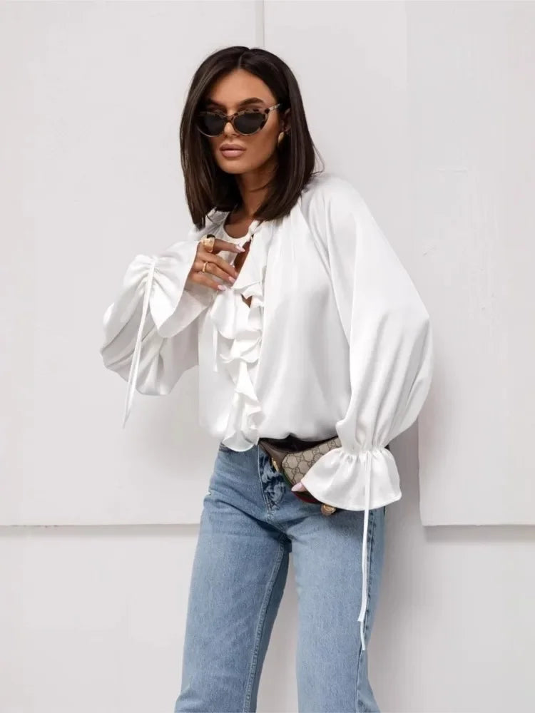 Muse and Valeur | Satin Ruffle Blouse