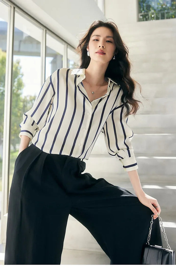 Muse and Valeur | Satin Blouse | Stripe