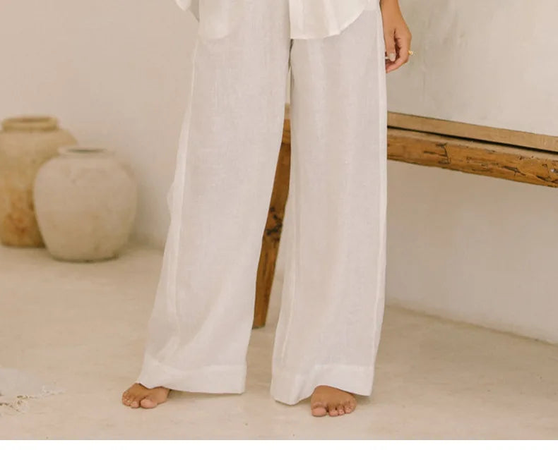 Muse & Valeur | Linen Wide Leg Pant for Women in Ruffle Style