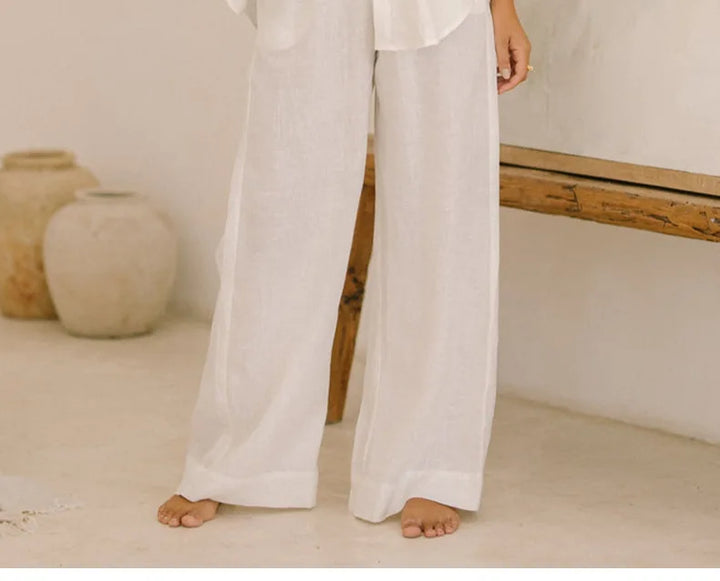Muse & Valeur | Linen Wide Leg Pant for Women in Ruffle Style