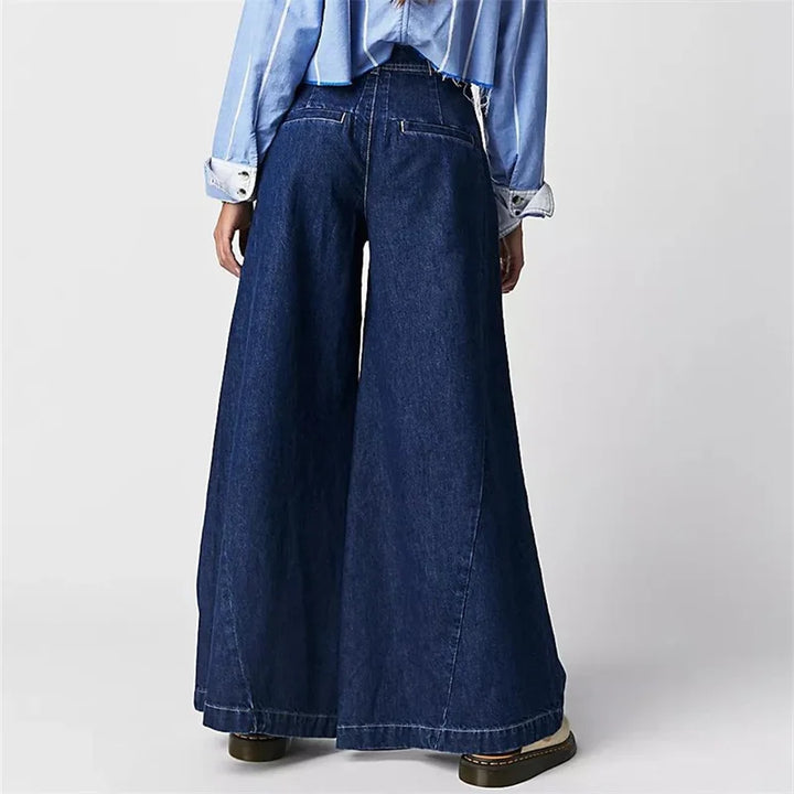 Muse & Valeur | Pleated Wide-Leg Jeans for Women in Denim Blue